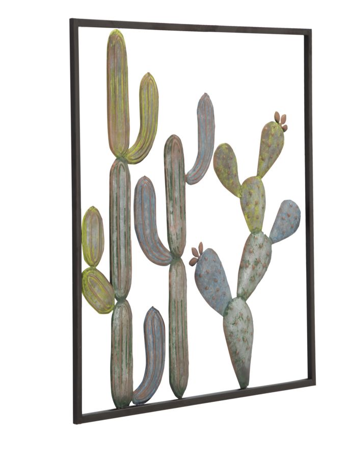 Pannello decorativo 3D in metallo multicolore con cactus cm 50x1,3x50