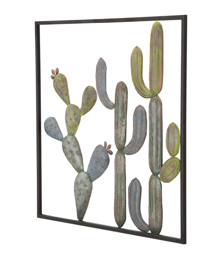 Pannello decorativo 3D in metallo multicolore con cactus cm 50x1,3x50