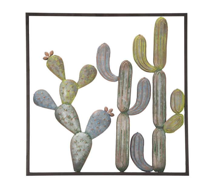 Pannello decorativo 3D in metallo multicolore con cactus cm 50x1,3x50