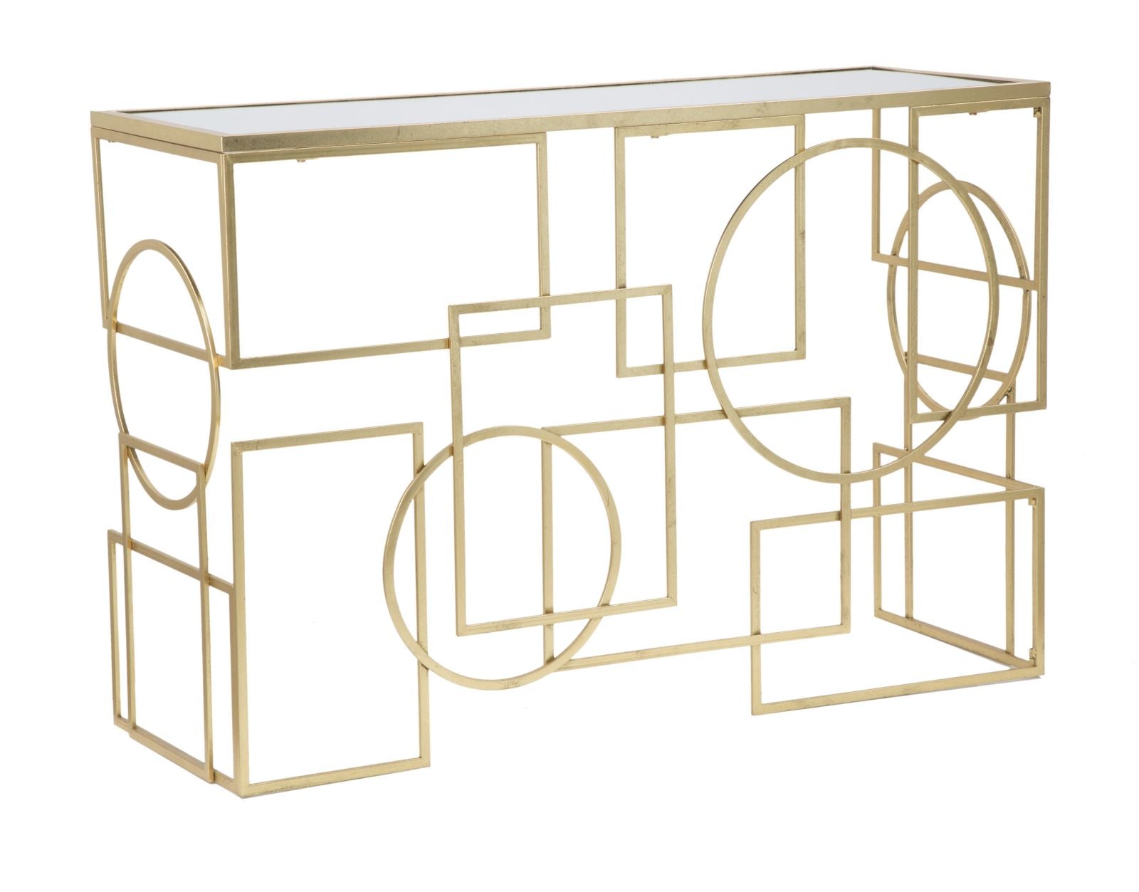 Consolle geometrica in metallo dorata cm 120x41x81