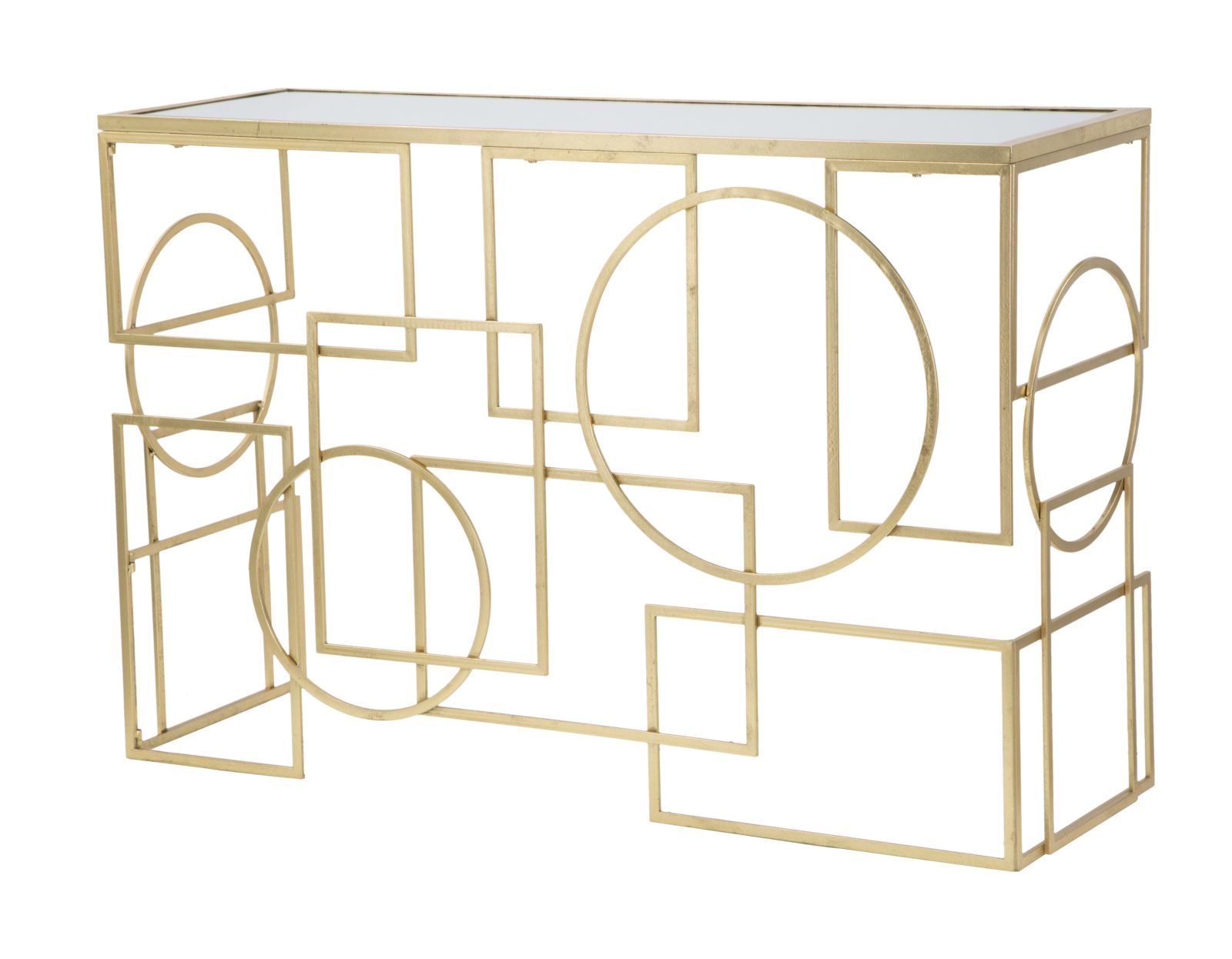 Consolle geometrica in metallo dorata cm 120x41x81