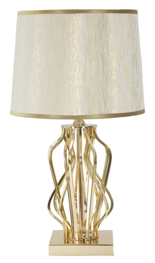 Lampada da tavolo in metallo dorata con paralume beige Ø cm 30x52