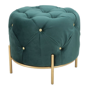 Pouf rotondo trapuntato in tessuto verde Ø cm 45x40