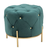 Pouf rotondo trapuntato in tessuto verde Ø cm 45x40