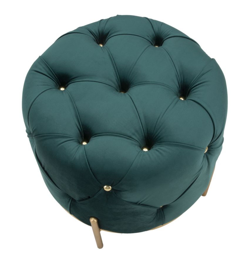 Pouf rotondo trapuntato in tessuto verde Ø cm 45x40