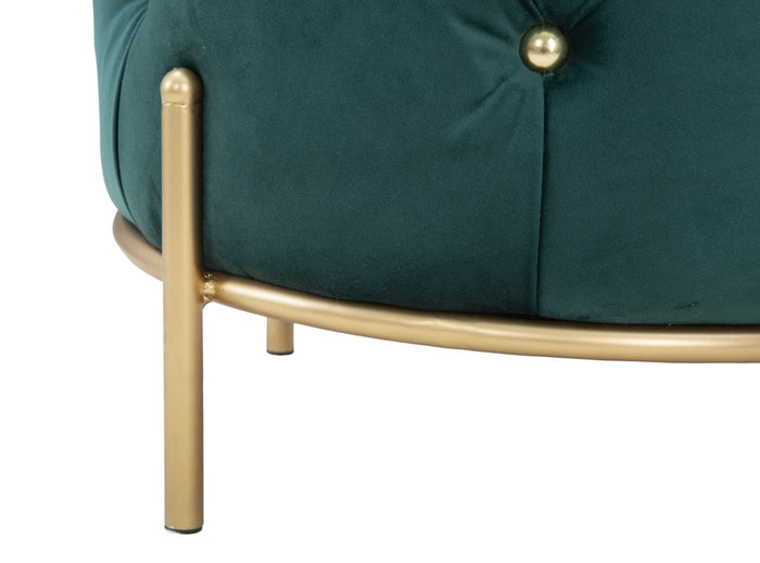 Pouf rotondo trapuntato in tessuto verde Ø cm 45x40