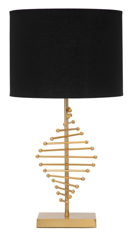 Lampada da tavolo in metallo dorata con paralume nero Ø cm 34x65