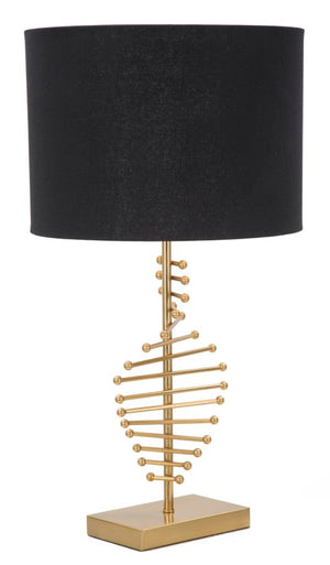 Lampada da tavolo in metallo dorata con paralume nero Ø cm 34x65