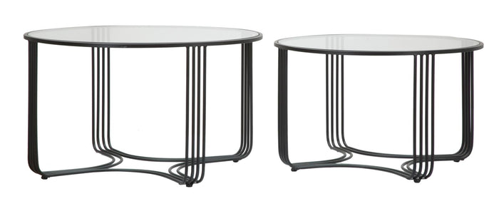 Set di 2 tavoli da caffè rotondi in metallo neri Ø cm 81x47 e 71x43