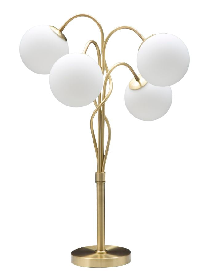 Lampada da tavolo in metallo dorata con 4 sfere in vetro Ø cm 53x74