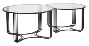 Set di 2 tavoli da caffè rotondi in metallo neri Ø cm 81x47 e 71x43