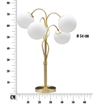 Lampada da tavolo in metallo dorata con 4 sfere in vetro Ø cm 53x74