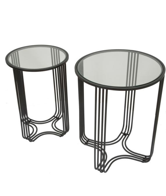 Set di 2 tavoli rotondi in metallo neri Ø cm 50,5x61,5 e 40,5x57