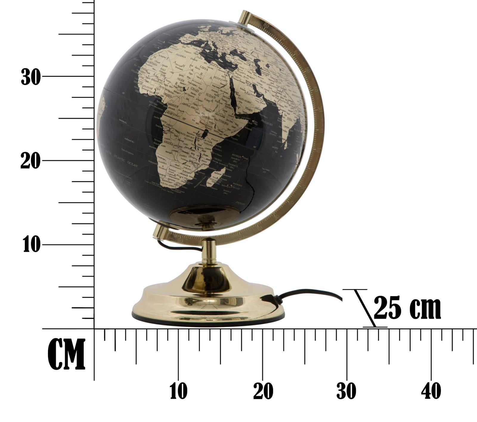 Lampada mappamondo in pvc e base in metallo dorato Ø cm 25x38