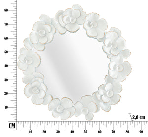 Specchio da parete con fiori in metallo bianco cm 82x2,6x85,5