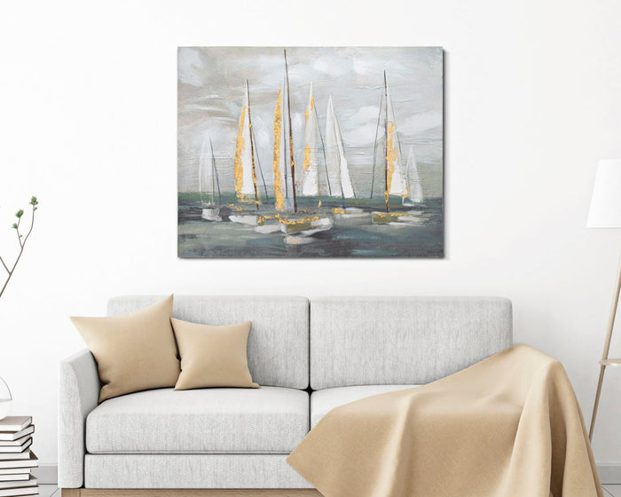 Dipinto su Tela Oro Boat 100x2,8x80 cm in Legno e Tessuto