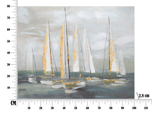 Dipinto su Tela Oro Boat 100x2,8x80 cm in Legno e Tessuto