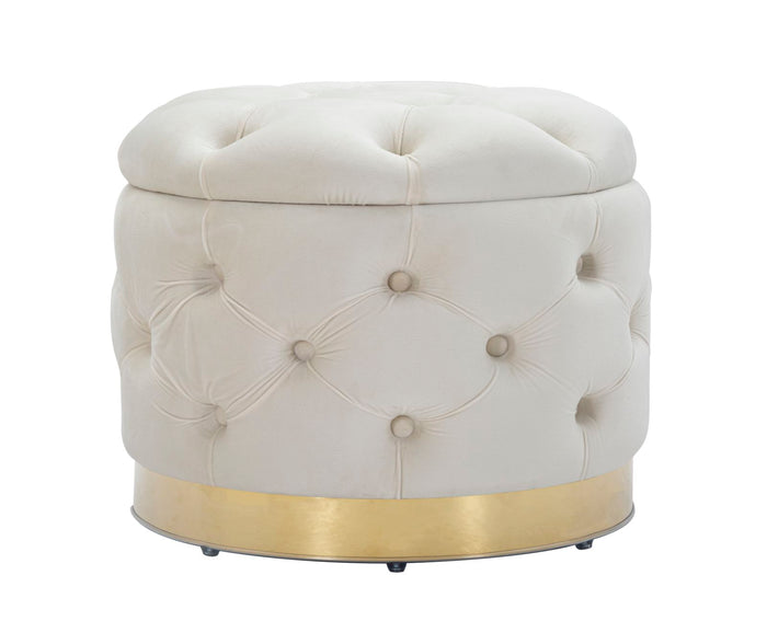 Pouf contenitore in tessuto trapuntato beige Ø cm 55x42 