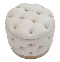 Pouf contenitore in tessuto trapuntato beige Ø cm 55x42 