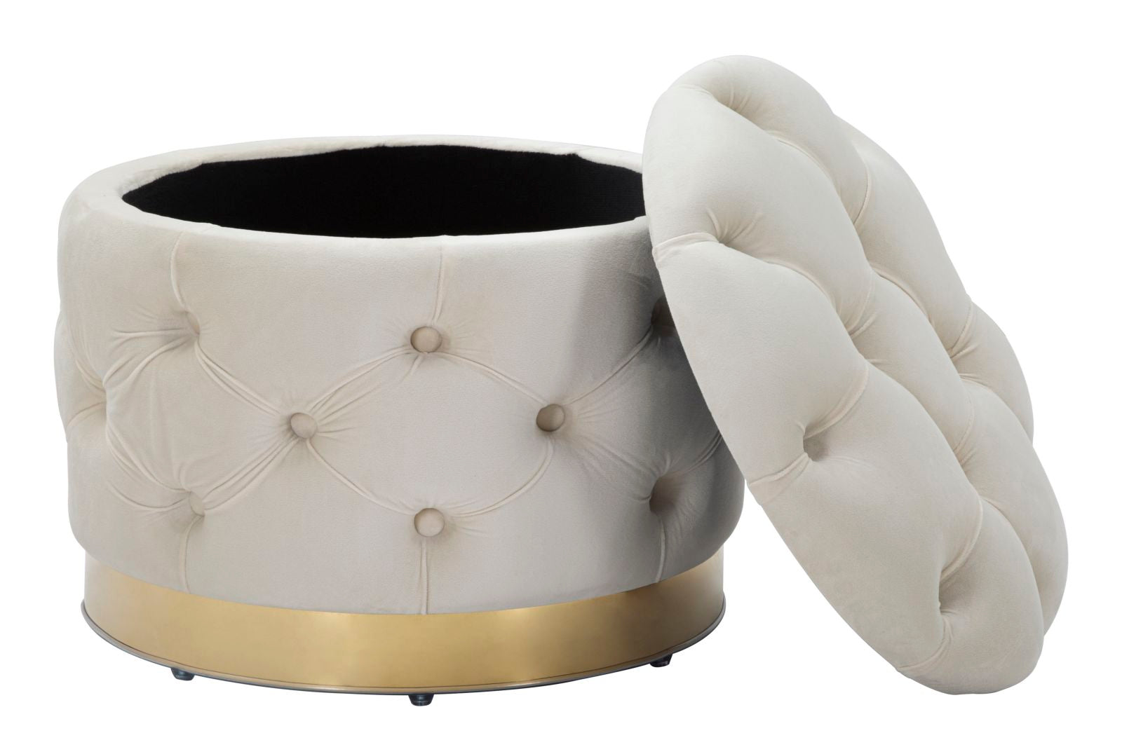 Pouf contenitore in tessuto trapuntato beige Ø cm 55x42 