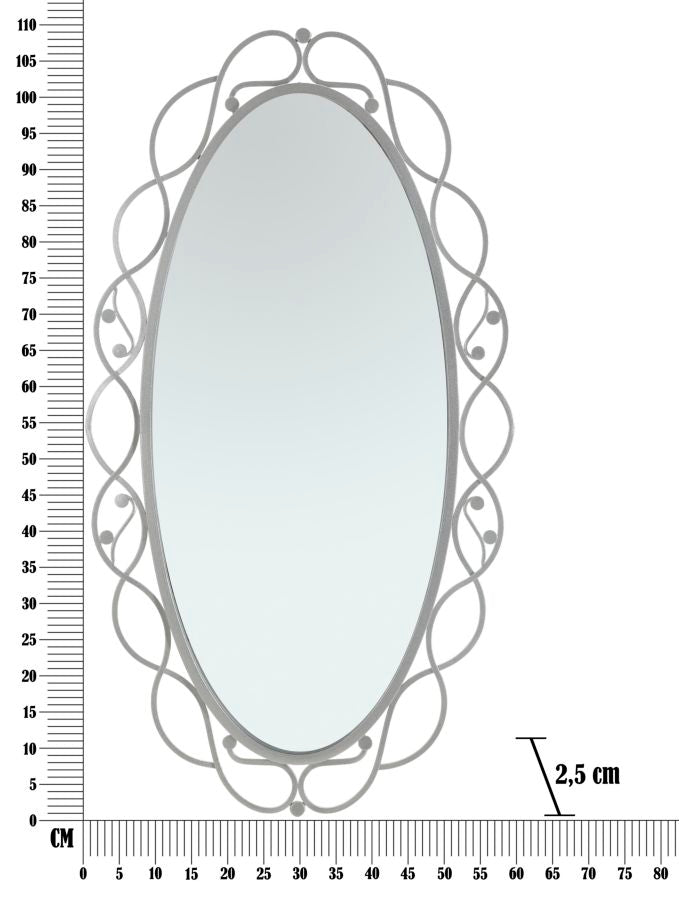 Specchio da parete con onde in metallo argentato cm 60x2,5x110