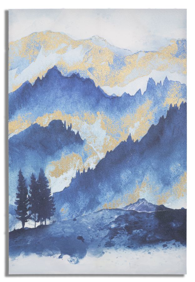 Stampa Dipinta Mountain Tree 80x3x120 cm in Legno e Tessuto