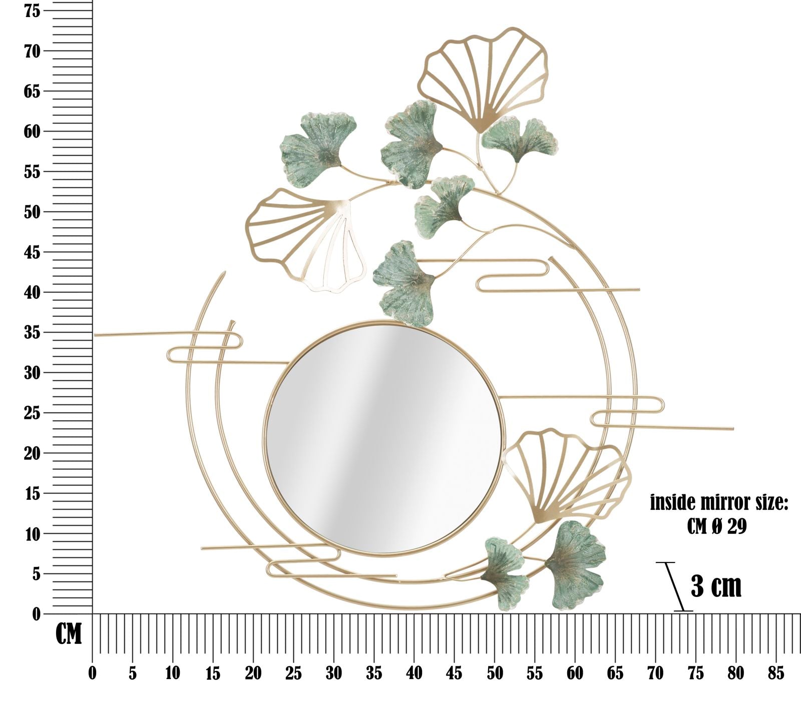 Specchio da parete decori e foglie in metallo multicolore cm 80x3x73,5