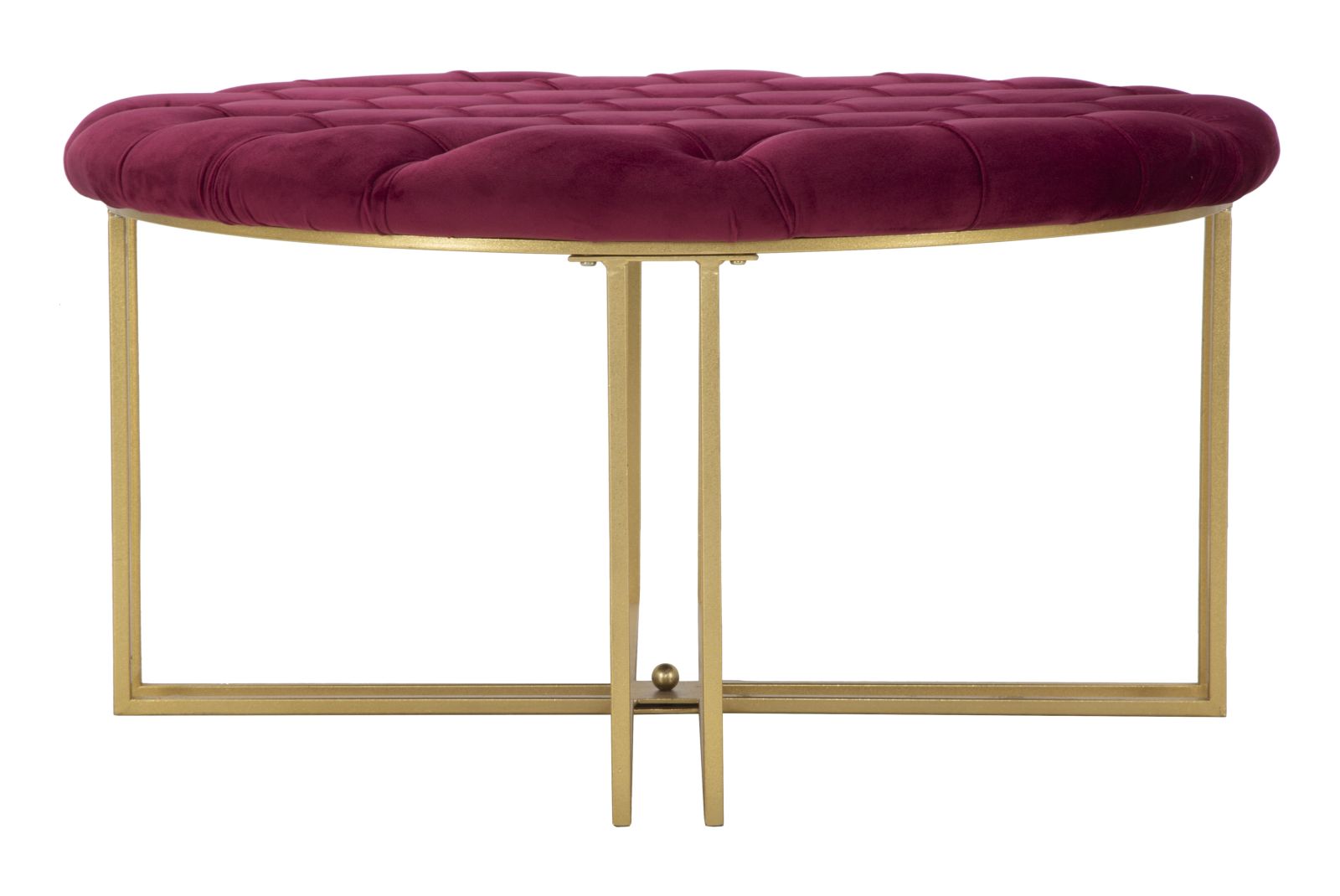 Pouf in metallo e tessuto dorato e bordeaux Ø cm 90x49