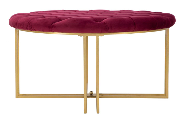 Pouf in metallo e tessuto dorato e bordeaux Ø cm 90x49