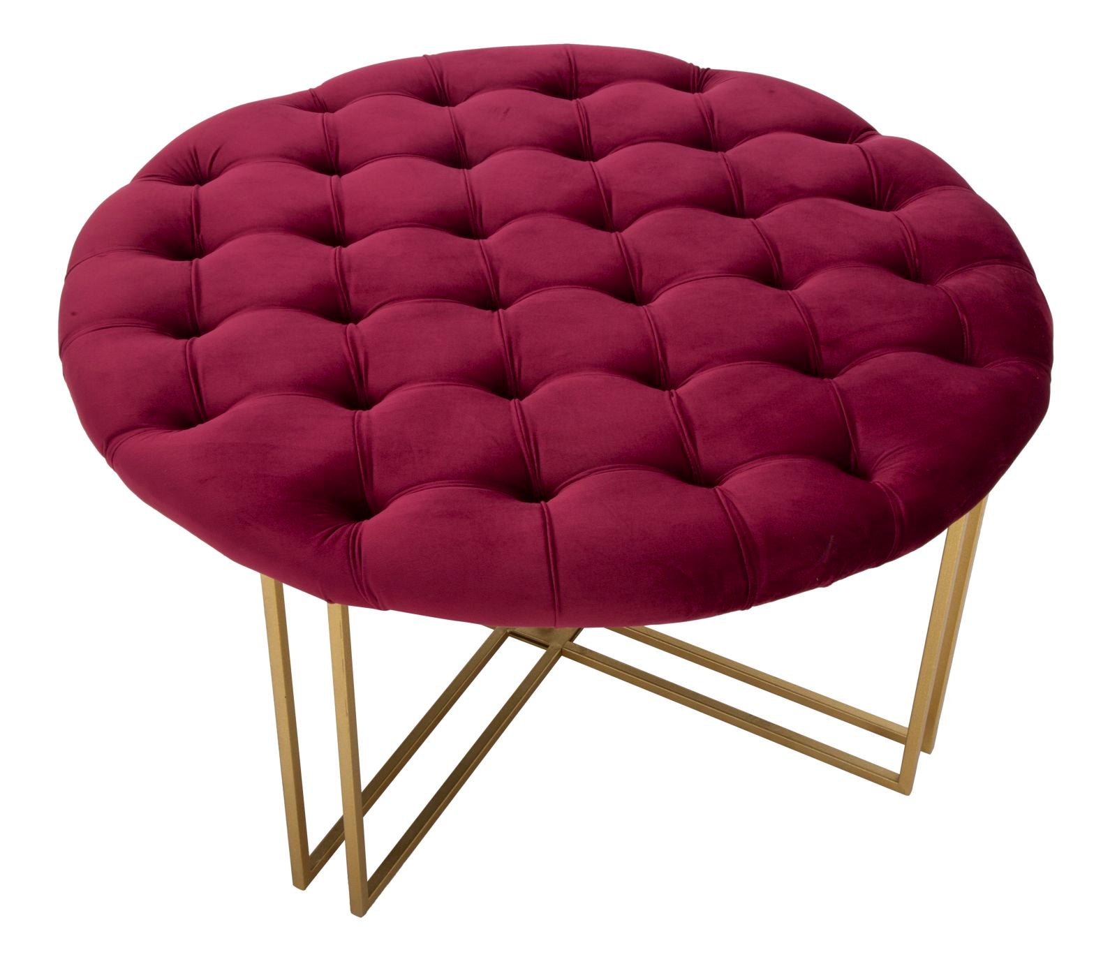 Pouf in metallo e tessuto dorato e bordeaux Ø cm 90x49