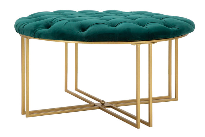 Pouf in metallo e tessuto dorato e verde Ø cm 90x49