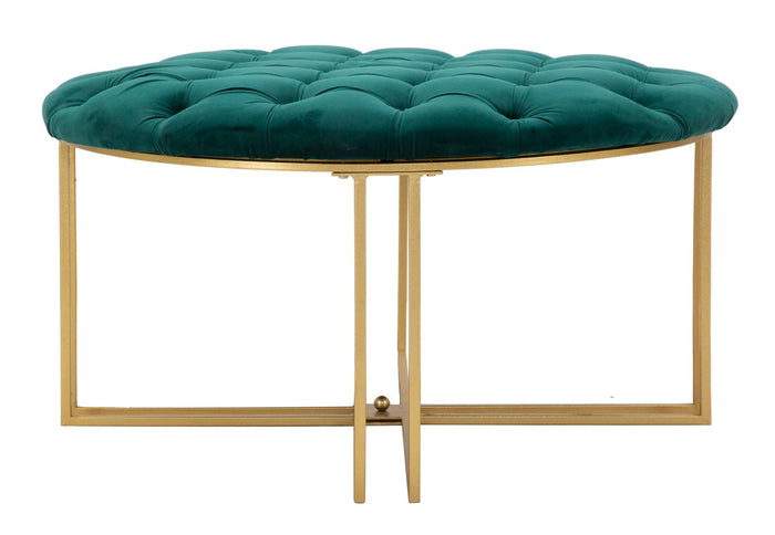 Pouf in metallo e tessuto dorato e verde Ø cm 90x49