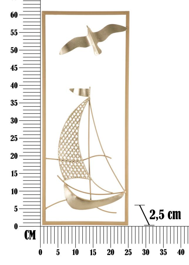 Pannello decorativo 3D vela in metallo dorato cm 25x2,5x61