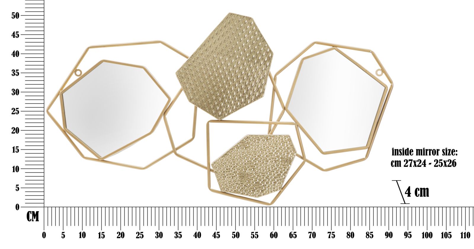 Specchio da parete geometrico in metallo dorato cm 91x4x52