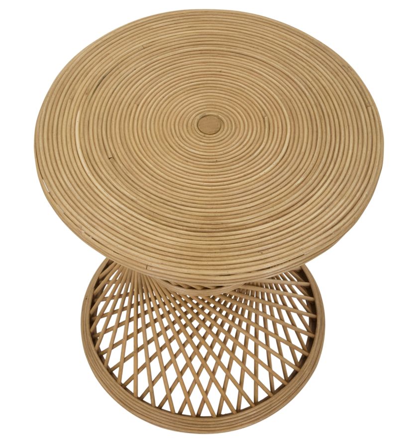 Tavolinetto rotondo in rattan intrecciato marrone Ø cm 48x56