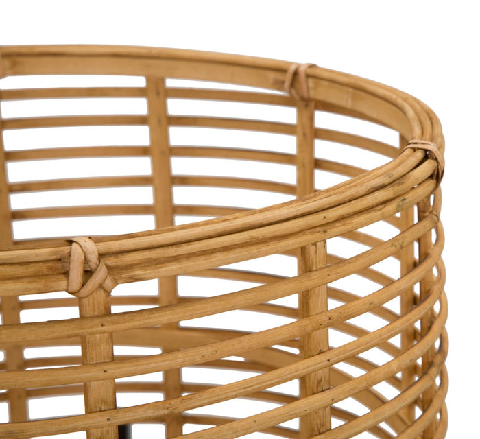 Set di 2 portavasi in rattan e metallo marroni e neri Ø cm 38x90-33x60