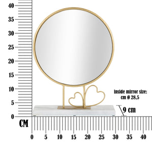 Specchio da appoggio in metallo dorato e marmo bianco cm 30x9x39,5