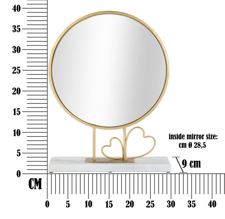 Specchio da appoggio in metallo dorato e marmo bianco cm 30x9x39,5