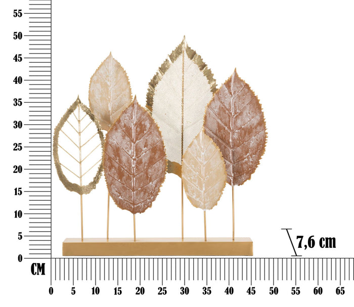 Scultura foglie in metallo multicolore con base cm 48,3x7,6x50