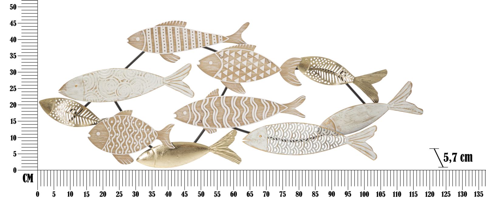 Pannello da Muro Fishy 118x5,7x46,4 cm in Ferro