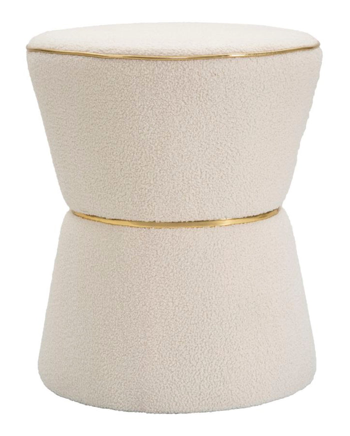 Pouf in tessuto imbottito bianco e dorato Ø cm 43x52