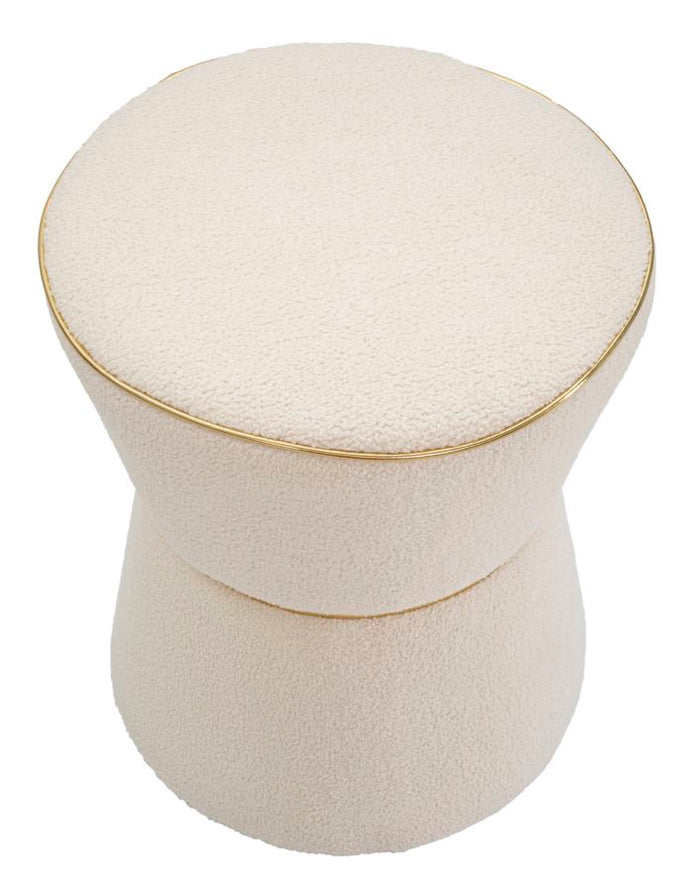 Pouf in tessuto imbottito bianco e dorato Ø cm 43x52