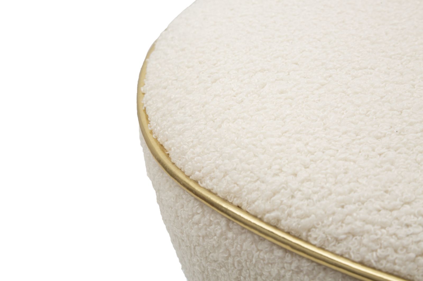 Pouf in tessuto imbottito bianco e dorato Ø cm 43x52