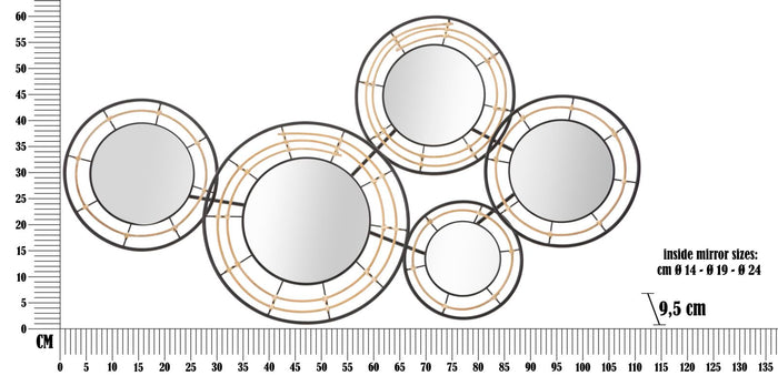 Pannello decorativo 3D in metallo e specchi nero cm 111x9,5x59
