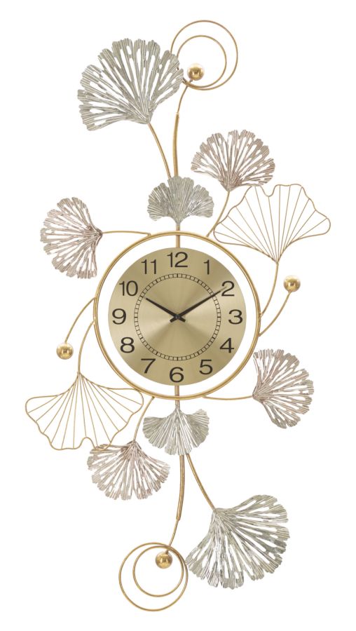 Pannello decorativo 3D con orologio in metallo dorato cm 52,5x3,5x102