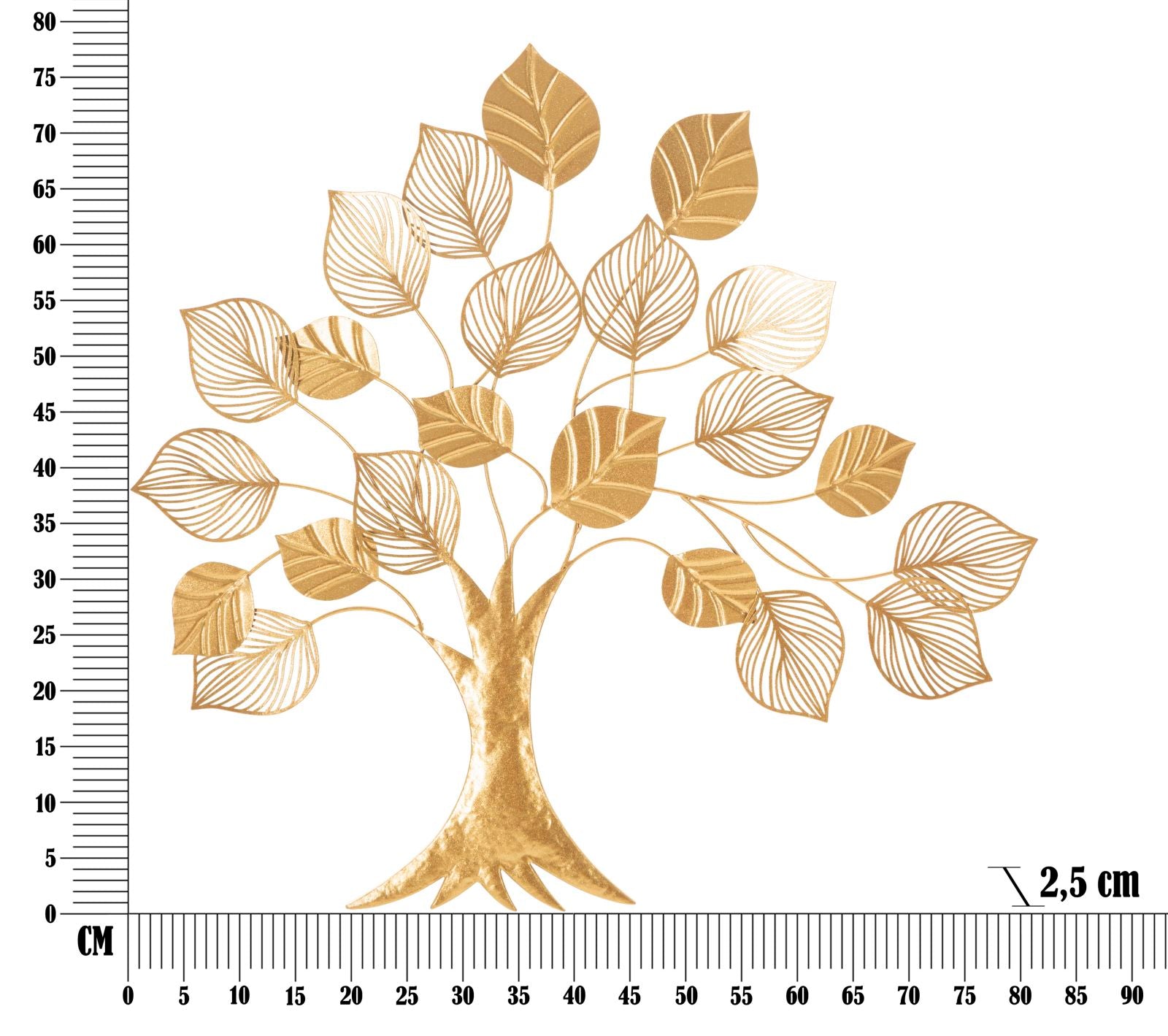 Pannello decorativo 3D albero in metallo dorato cm 81x2,5x78