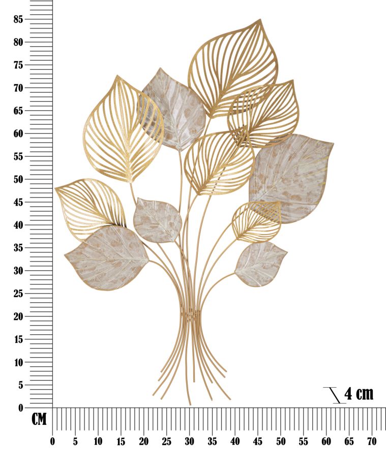 Pannello decorativo 3D foglie in metallo dorato cm 63x4x85