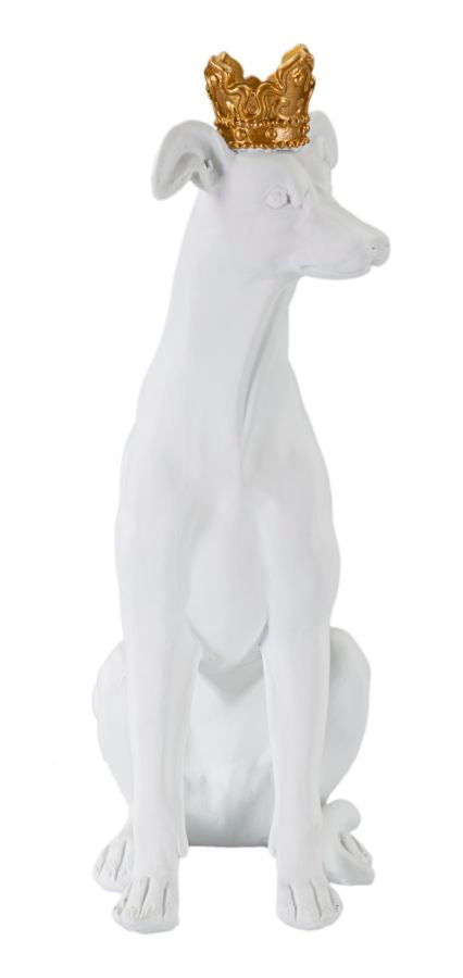 Statua Cane con Corona Bianco 20x12,5x33 cm in Poliresina