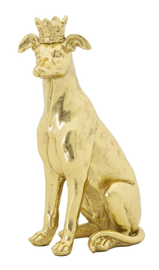 Statua Cane con Corona Oro 20x12,5x33 cm in Poliresina