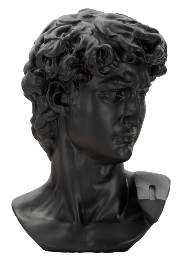 Scultura a forma di testa di uomo in resina nera cm 44x35,5x60